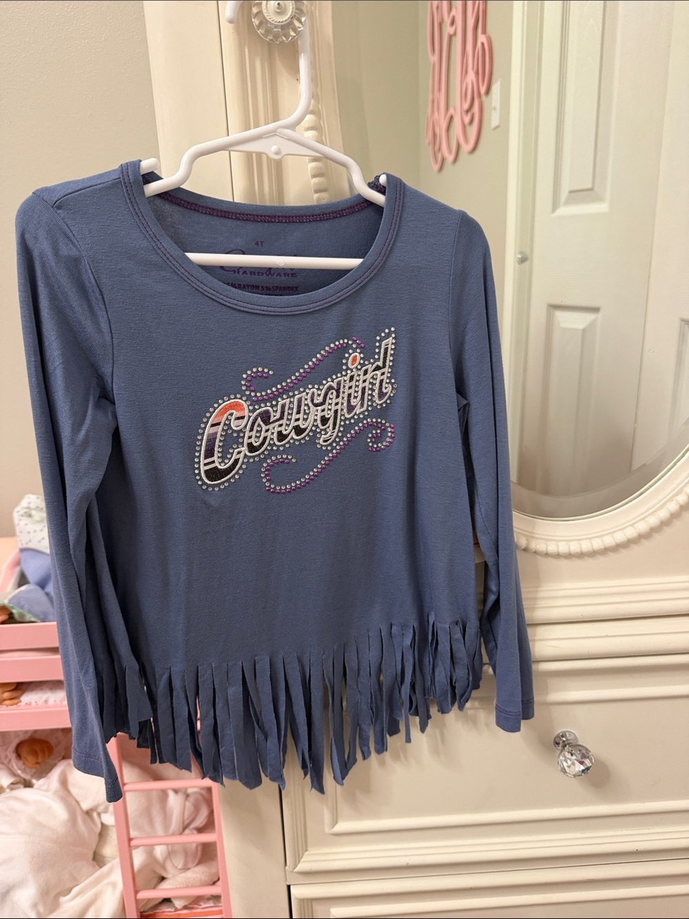 Girls' Blue 'Cowgirl' Long-Sleeve Fringe Tee